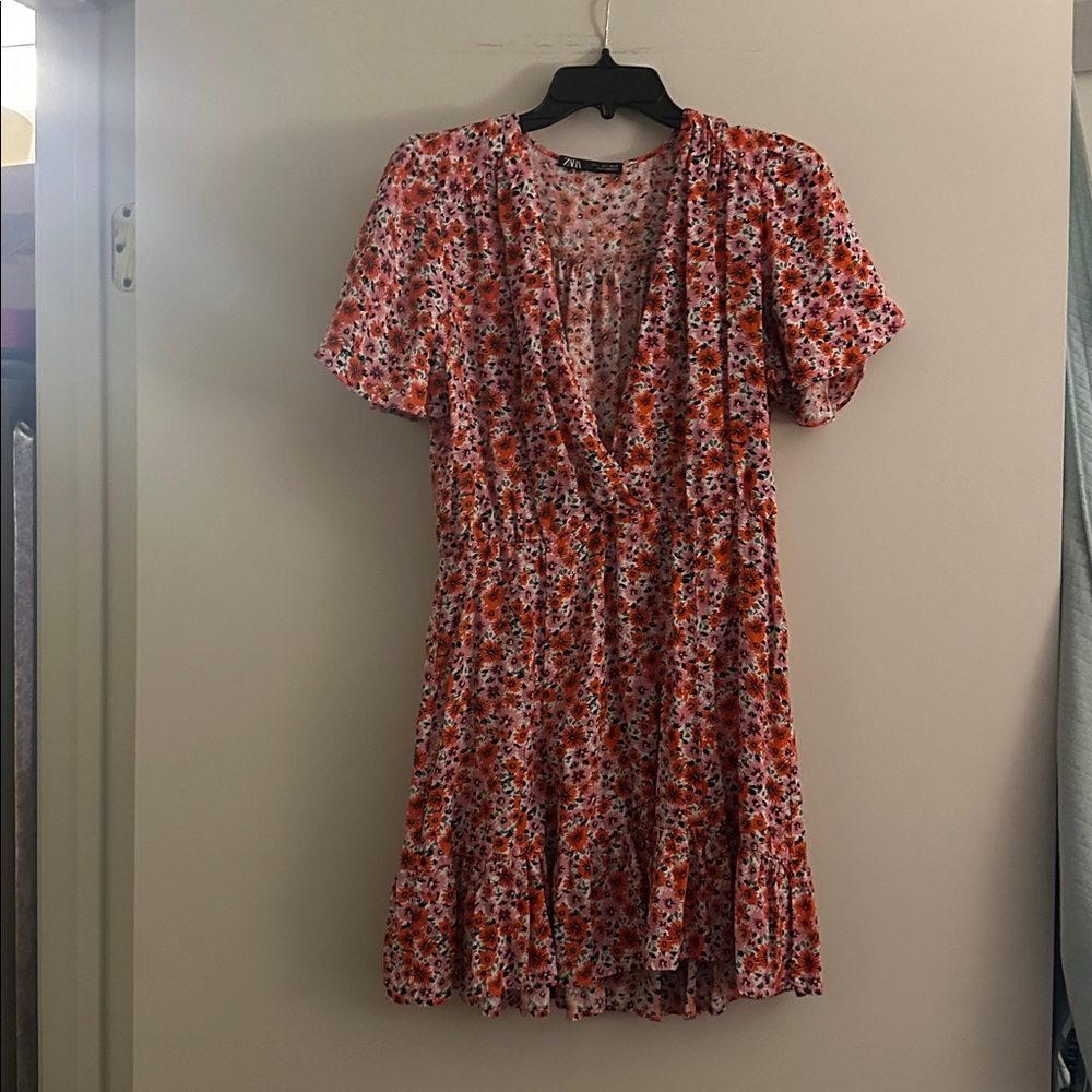 Zara Red and Pink Floral Mini Dress